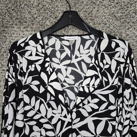 Calvin Klein Top Womens Plus 2X Black Satin Floral Print Collared‎ Casual Ladies - Picture 4 of 6